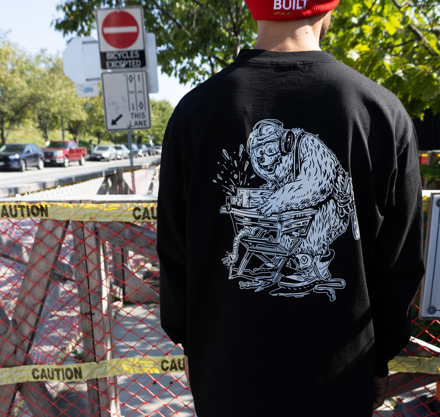 Carpenter Bear Black Long Sleeve T-Shirt