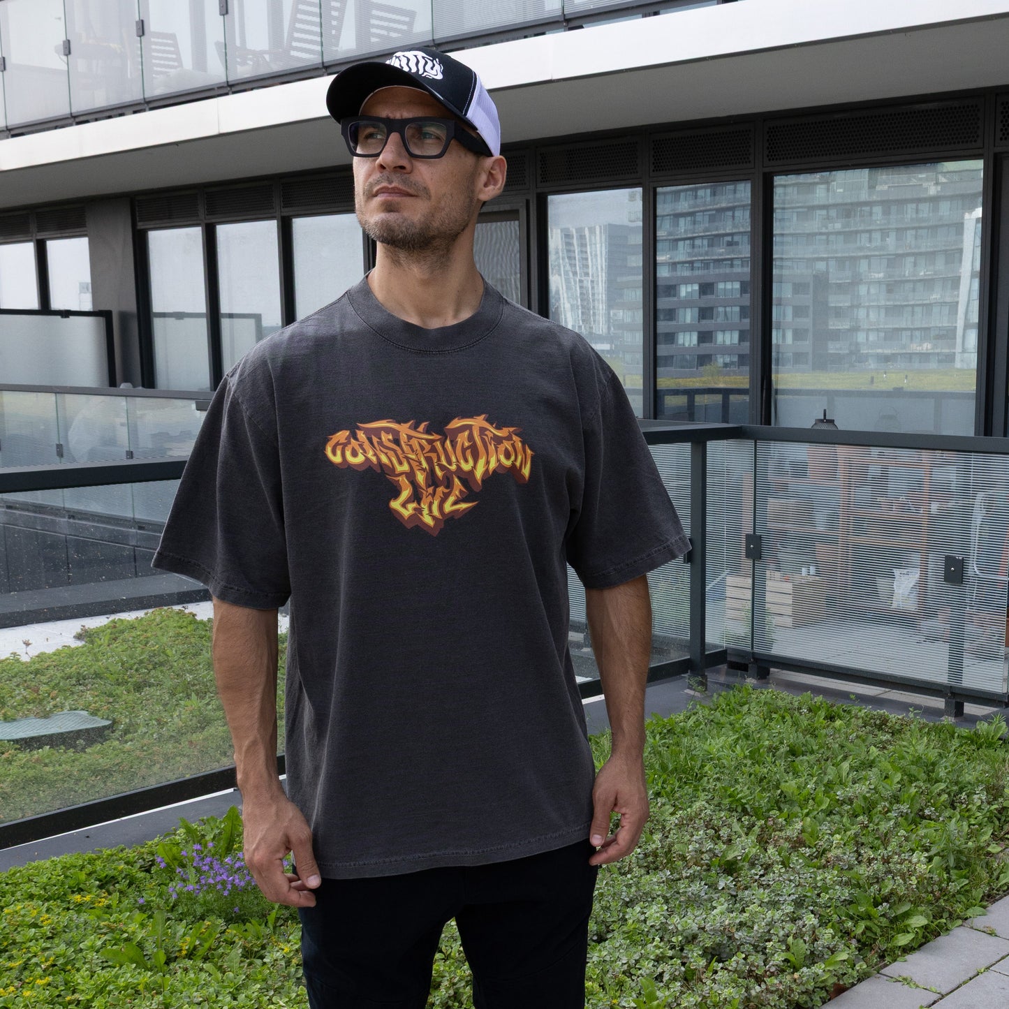 Construction Life Graffiti Shadow Black T-Shirt