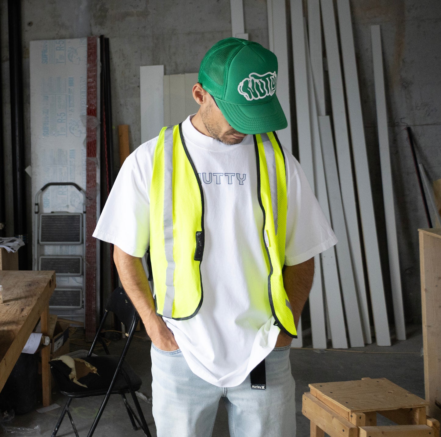 Nutty Light Green Foam Trucker Hat with Reflective Logo