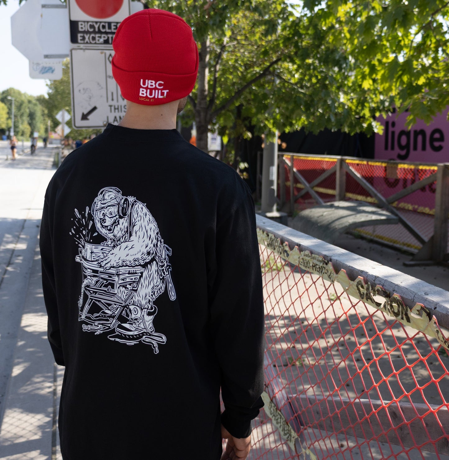 Carpenter Bear Black Long Sleeve T-Shirt
