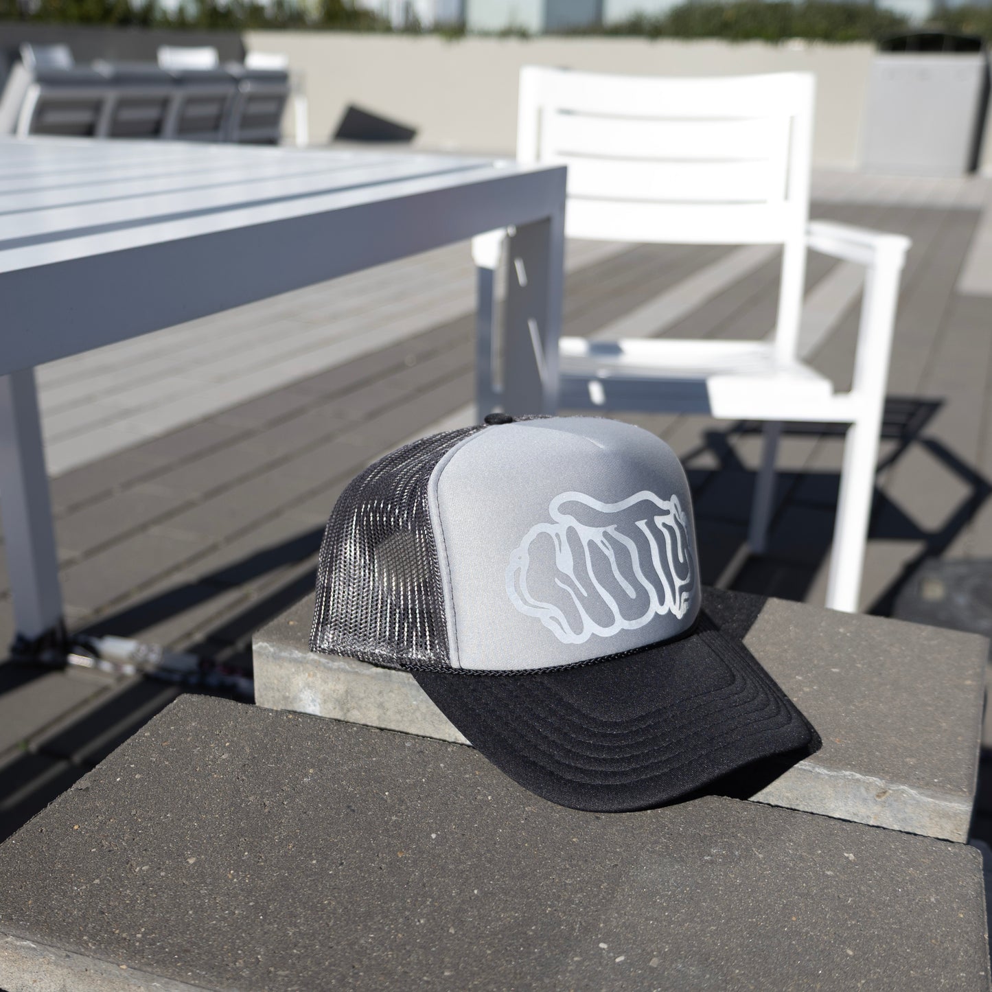 Nutty Black & Grey Foam Trucker Hat with Reflective Logo